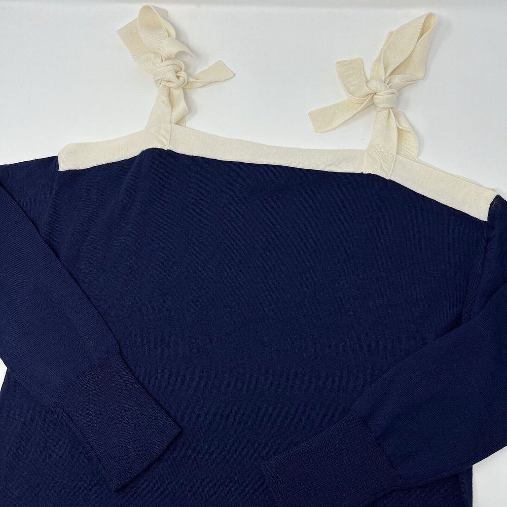 J. Crew Merino Wool Cold Tie‎ Shoulder Knit Sweater Size XS Navy Blue